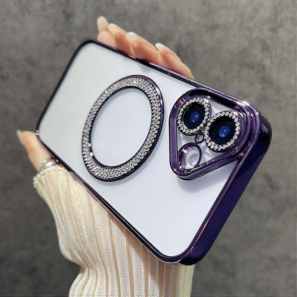 iPhone 16 Magneettinen Kotelo Bling Strassi Kirkas TPU+PC Puhelinkuori Multicolor Style B