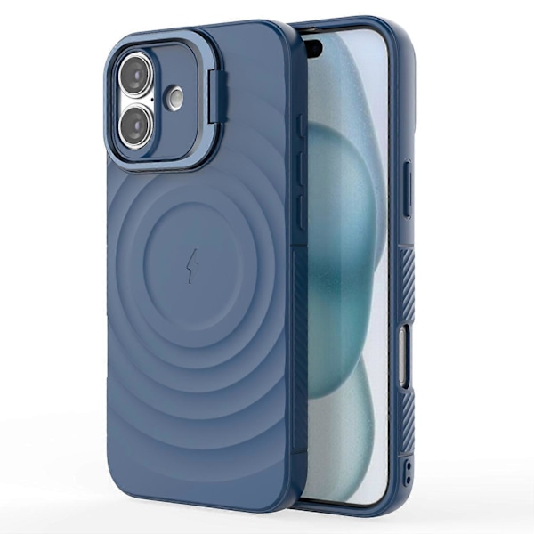Magnetisk PC-etui med støttefod og bølgemønster i TPU til iPhone 16 Plus - Grå Multicolor Blue