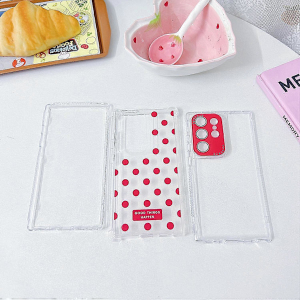 Skal till Samsung Galaxy S25 Ultra Transparent PC+TPU Mobilskal med Polkadotmönster och Linsskydd Multicolor White