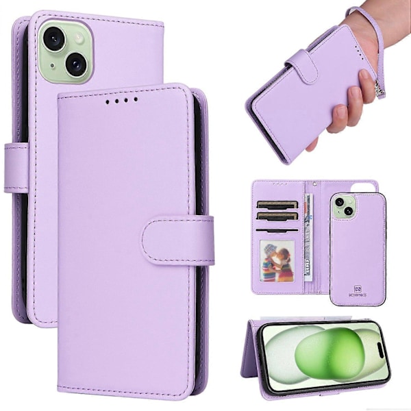 BETOPNICE 005 Fodral för iPhone 15 Plus RFID-blockerande Avtagbart Läderplånboksfodral Multicolor Style A