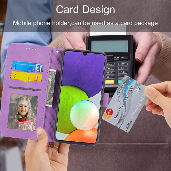 Dierfeng Df-03 Stand Phone case För Samsung Galaxy A22 5g (eu-version), Linjer Imprinted Pu-läder cover Purple