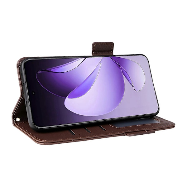 Skal för Oppo Reno13 Pro 5G med handledsrem, litchi-textur PU-läder plånboksfodral Multicolor Brown