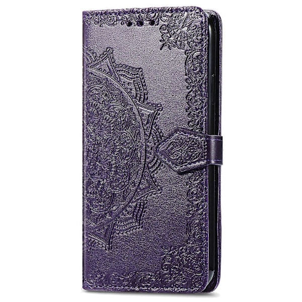 Til Samsung Galaxy A06 Etui Mandala Præget Design Læder Wallet Telefon Cover - Grå Multicolor Purple