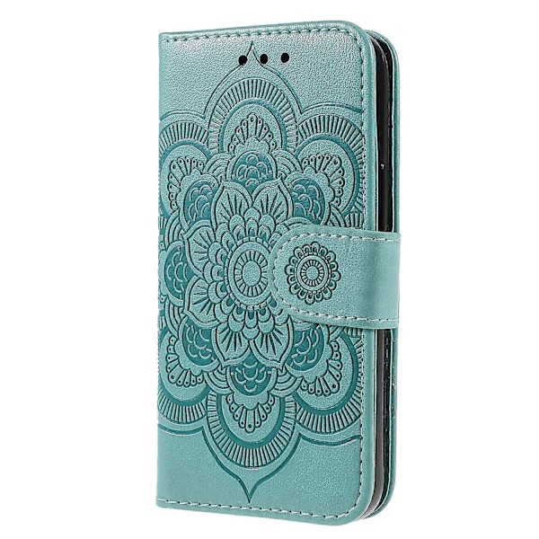 Präglad Mandala Blomma PU Läder Telefonställ Skydd Plånboksfodral med Rem för iPhone 13 6.1 tum Multicolor Style H