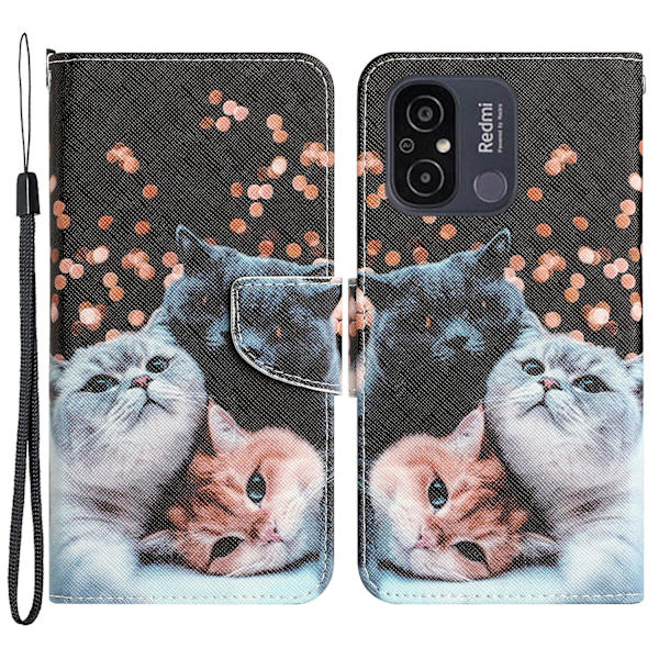För Xiaomi Redmi 12c 4g Pu cover Mönstertryck Plånboksställ Flip Phone case Cats