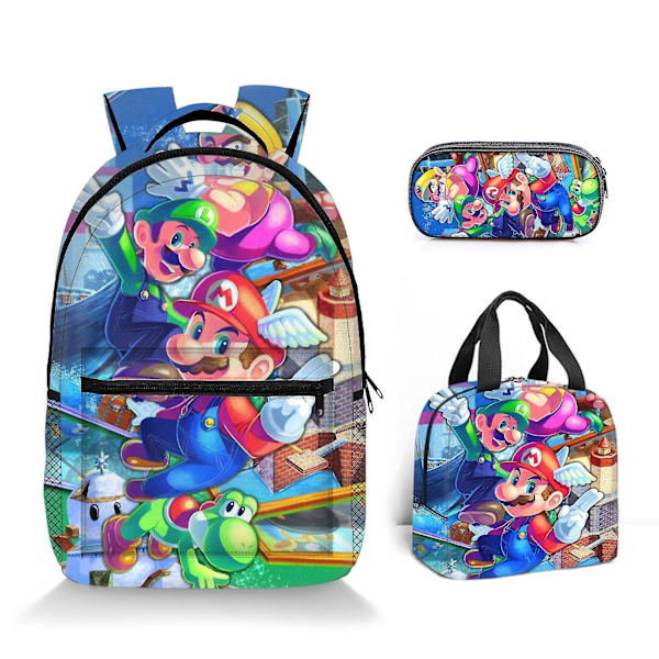 Super Mario -painettu reppu opiskelijalle, polyesteri, sarjakuva, lasten reppu, kolmiosainen setti Style 4