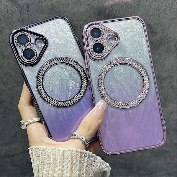 Magnetisk etui til iPhone 16 med fjertekstur, bling og glitrende TPU+PC-telefoncover Multicolor Style C