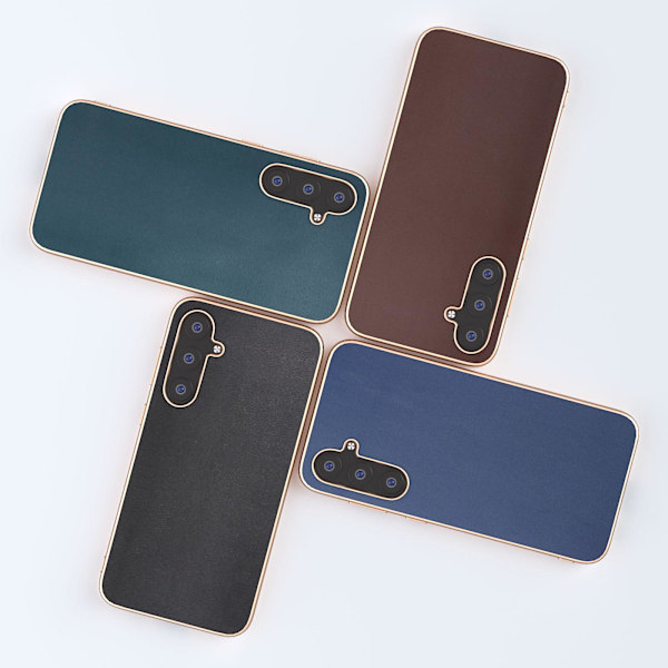 För Samsung Galaxy S23 Fe Nappa Texture Elektroplering Phone case Läderbelagd Pc+tpu Cover Coffee