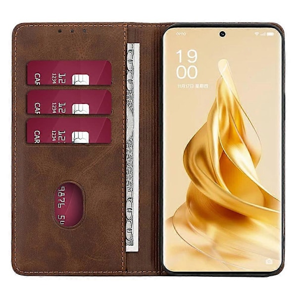 För Oppo A78 4G Fodral Kalvtextur Läderfodral med Plånboksstativ - Svart Multicolor Brown