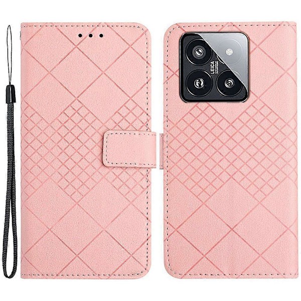 HT06 Skal för Xiaomi 14 Anti-repa Präglat PU Läder Litchi Textur Smartphone Skydd Multicolor Style F