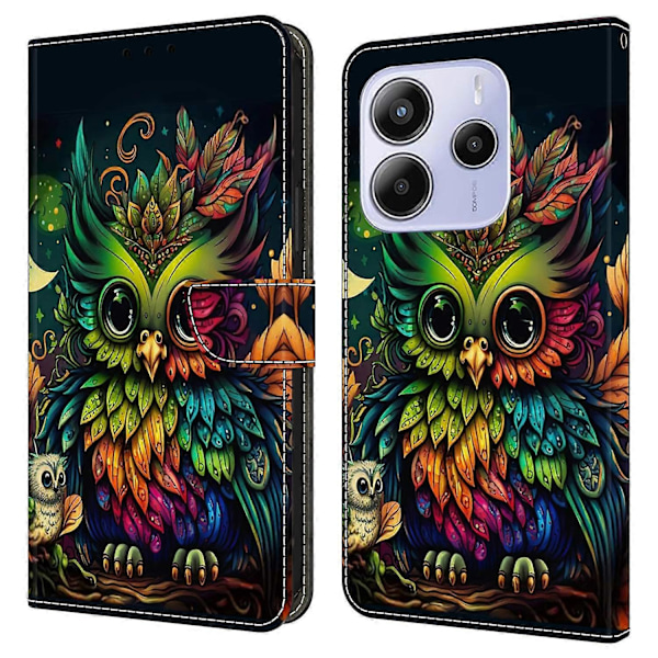 Skal för Xiaomi Redmi Note 14 5G med kortfack, mönstertryckt TPU+PU Läder Flip Fodral Multicolor Colorful Owl
