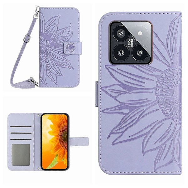 Til Xiaomi 14 Pro Etui Hud-berørings Wallet Stand Læder Cover med Skulderrem Multicolor Style C