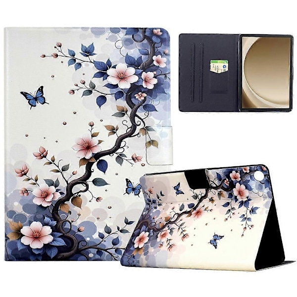 Samsung Galaxy Tab A9+ -koteloteline, kuvioitu tablettinahkakotelo automaattisella herätys-/lepotustoiminnolla Multicolor Pink Flower