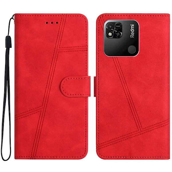 För Xiaomi Redmi 10a Phone Case Skin-touch Feeling Retro Pu Läder Sylinje Dekor Cover Red