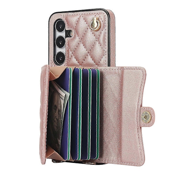 026 Kortetui med Støttefod i Læder+TPU til Samsung Galaxy A15 4G/5G med 2 Stropper Multicolor Rose Gold