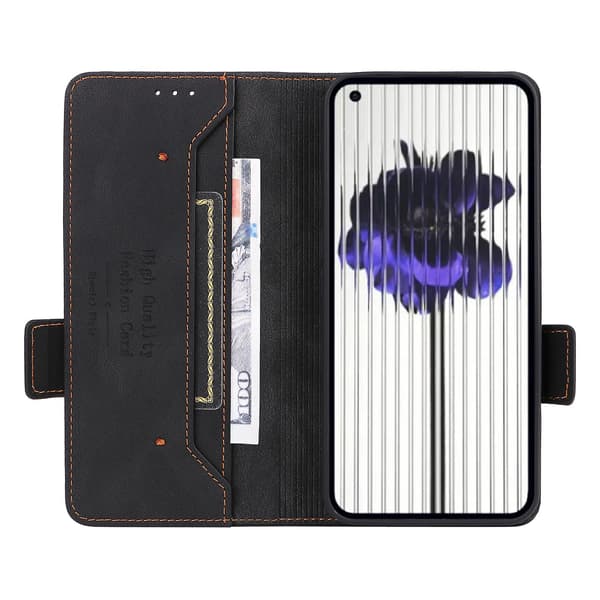 För ingenting Telefon (2) Hardware Decor Flip Folio Cover Pu Läderställ Plånbok Phone case Black