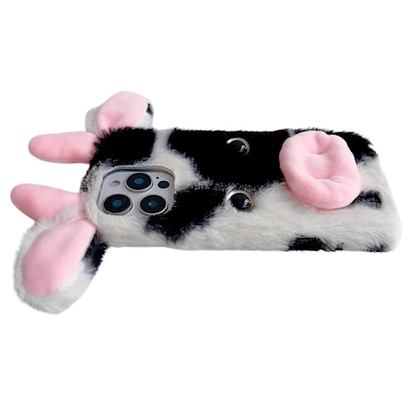 For iPhone 16 Pro Deksel Fluffy Cows Ear Anit-Drop Myk TPU Telefon Deksel Multicolor Style C