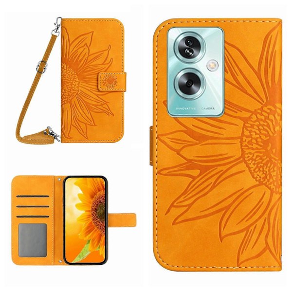 För Oppo A79 5G/A2 5G Fodral PU Läder Solros Plånbok Telefonfodral med Axelrem Multicolor Style F