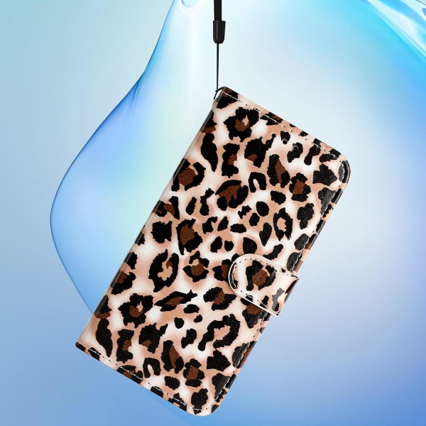 För Iphone 15 Plus Pu Läder Case Mönster Skrivbord Cover Leopard Print