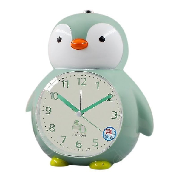 Saytay Väckarklockor för sovrum, Tecknad Väckarklocka Penguin Väckarklocka Nattljus, Student Barnhem Inredning Desktop Klocka (grön)