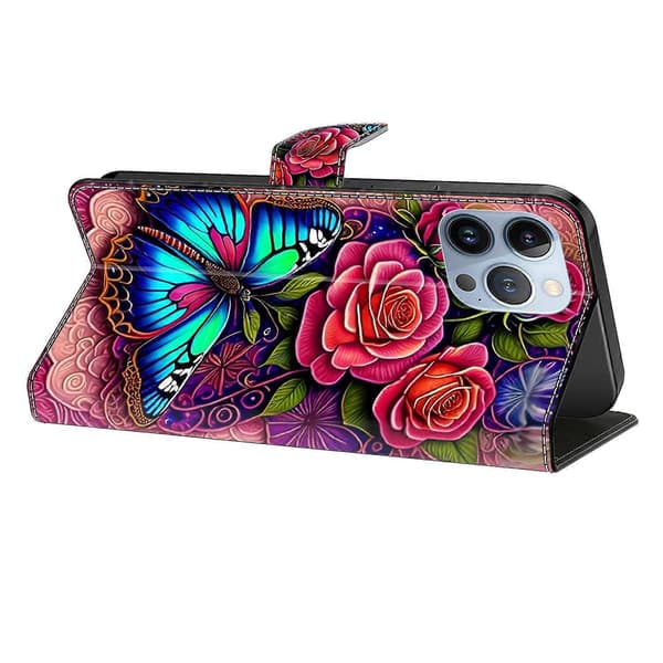 PU læder flip cover til iPhone 16 Pro Max med ståfunktion Multicolor Style F