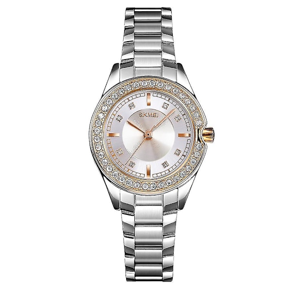 Skmei 1534 Diamond Waterproof Quartz Watch For Women Silver  Gold