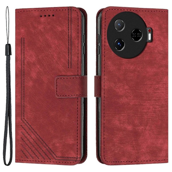 För TECNO Camon 30 Pro 5G Telefonskal Linjer Präglat Anti-Rep PU Läder Ställfodral Multicolor Style C