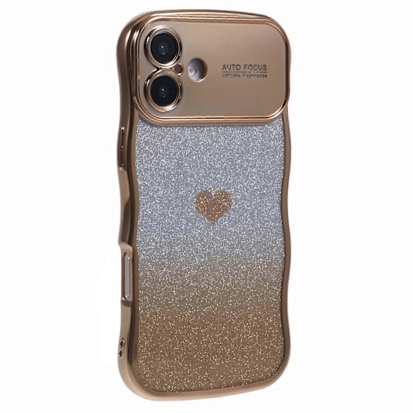 Skal för iPhone 16 Plus Kärlekshjärta Gradient Glitter TPU Telefonfodral Elektropläterad Krullig Ram Multicolor Style D