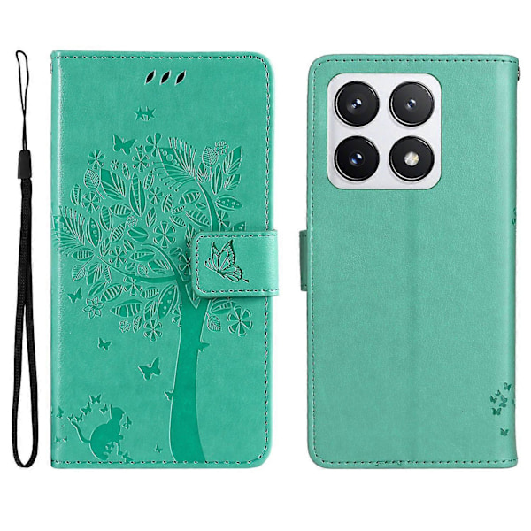 KT Imprinting Flower Series-3 Fodral för Xiaomi 14T Pro Katt Träd Mönster Flip Läder Telefonskydd Multicolor Style B