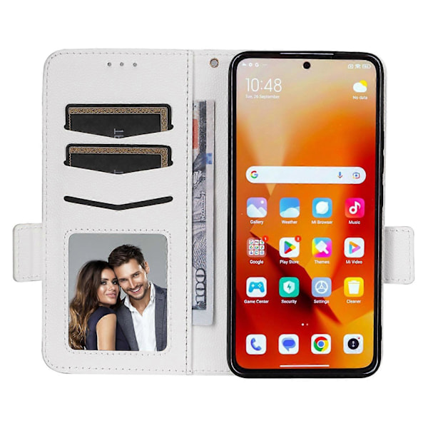 Til Xiaomi 14T Etui Litchi Tekstur PU Læder Wallet Flip Telefon Cover - Grå Multicolor White
