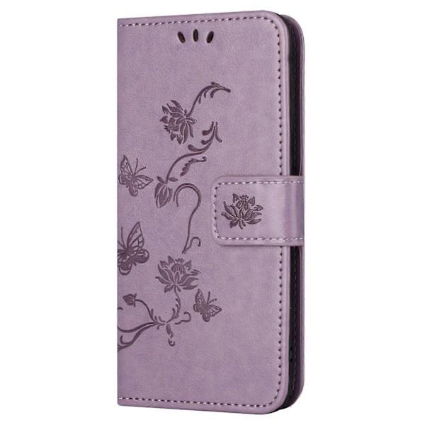 Samsung Galaxy S23 FE PU-nahkakukkaro puhelinkotelo perhos- ja kukkaprintillä, jalustalla Multicolor Style D