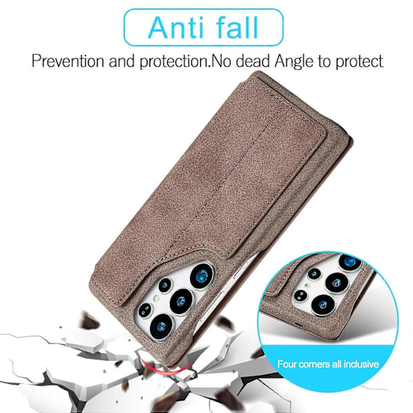 LC.IMEEKE Etui til Samsung Galaxy S25 Ultra med Kortholder, Støttefod og Læder Telefoncover Multicolor Coffee