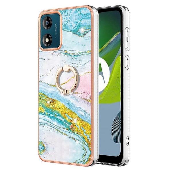YB IMD Series-10 För Motorola Moto E13 4G Mjukt TPU-telefonfodral IMD Marmor Baksida med Ställ Multicolor Style B
