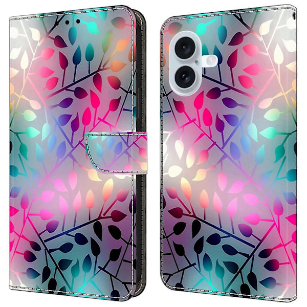 Pung-etui til iPhone 16 Plus med magnetisk lukning og 3D-mønster i læder Multicolor Style G
