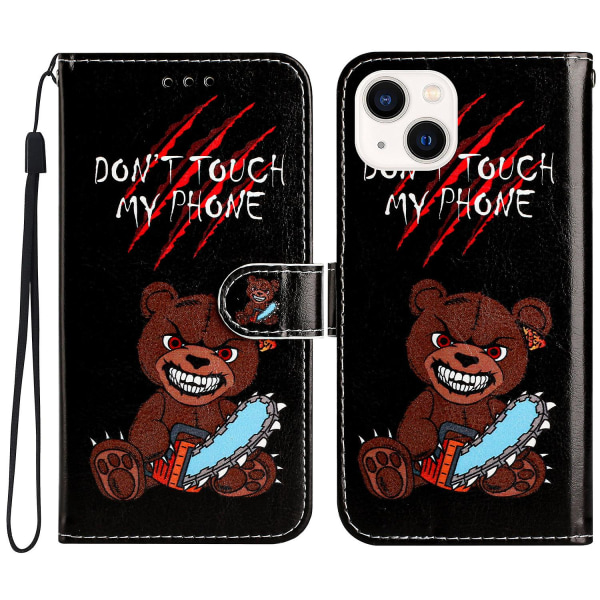 För Iphone 15 Plus Pu Läder Case Mönster Skrivbord Cover Don t Touch