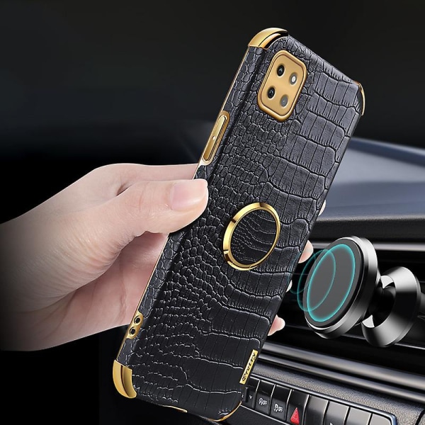 För Samsung Galaxy A22 5g (eu-version) Crocodile Texture Pu-läderbelagd TPU- case Galvaniseringsring Kickstand Cover Yellow