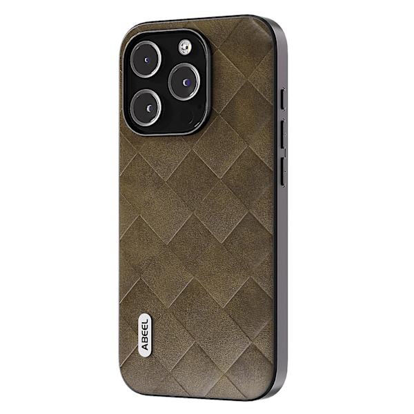 För Iphone 15 Pro Max repsäkert Pu-läderbelagd Pc+tpu Phone case Grid Texture Cover Green