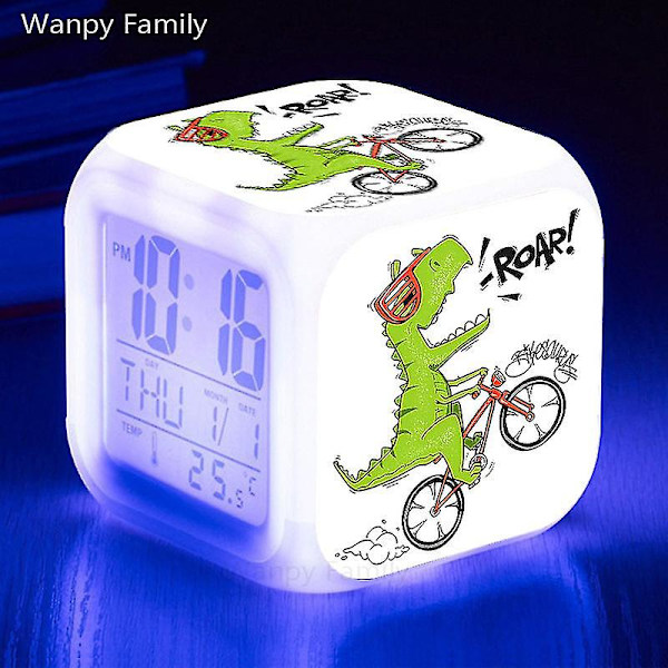 Tyrannosaurus Dinosaurie Väckarklocka 7 färgbyte Multifunktions väckningstimer Barnrum Lysande elektronisk watch Present till barn Light Grey
