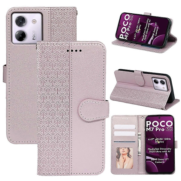 Plånboksfodral för Xiaomi Poco M7 Pro 5G Mönsterpräglat Läder Flipfodral Multicolor Rose Gold
