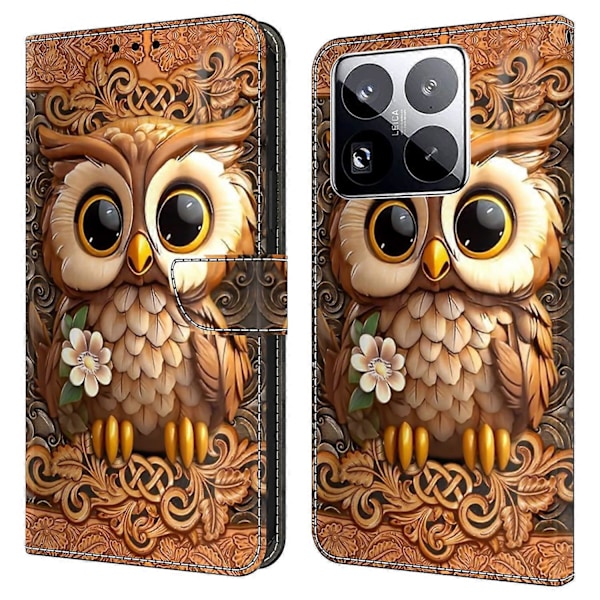 Xiaomi 15 Pro -kotelo korttipaikalla, kuvio painettu TPU+PU-nahkainen läppäpuhelimen suojus Multicolor Red Owl