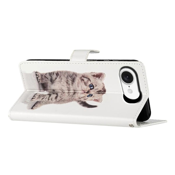 Plånboksfodral för iPhone 16e PU Läder Mönstertryck Ställ Telefonskydd med Rem Multicolor Cute Cat