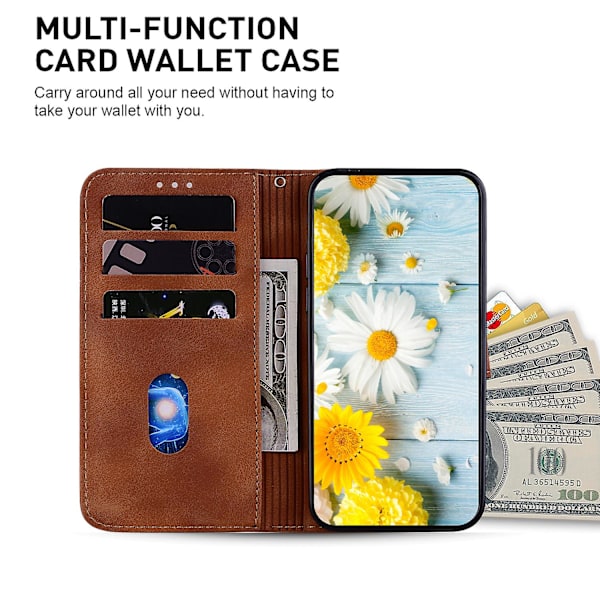 För Xiaomi Redmi Note 12 Pro+ 5g Telefon Case Stativ Plånbok tryckt Flower Cover Brown