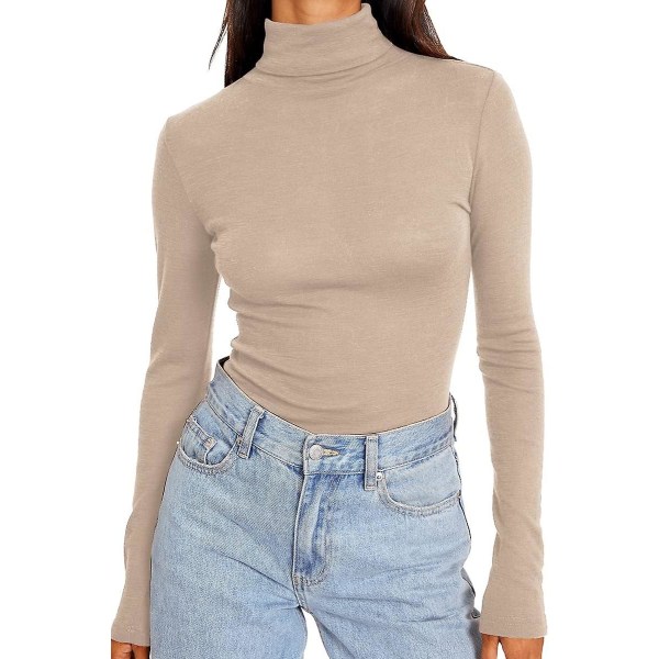 Dame Turtleneck Langærmet Trøjer Efterårsmode Basic Lagdeling Slim Fit Blød Termisk Undertøj Toppe Beige X-Large