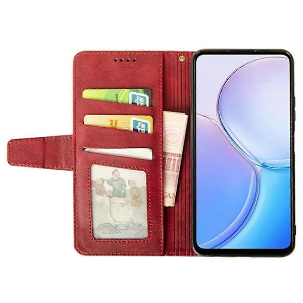IDEWEI Honor 300 Pro -kotelo, nahkalompakko, puhelinkotelo, jalusta, vasikannahkajäljitelmä Multicolor Red