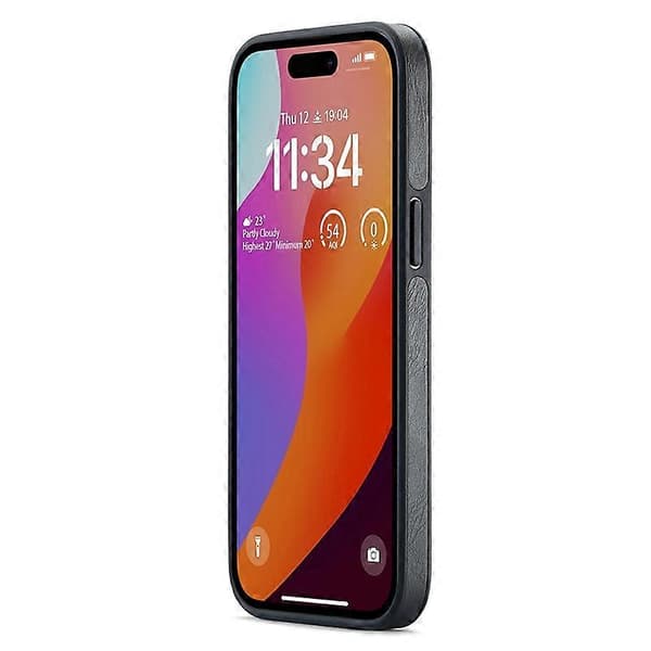 For iPhone 15 Plus Deksel Logo Visning Bakside PU Lær+PC+TPU Cover Multicolor Style E