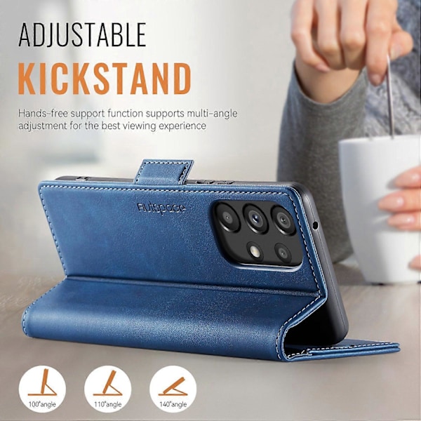 För Samsung Galaxy A33 5G Fodral AUTSPACE A11 RFID-blockerande Retro Läder Mobiltelefon Plånboksfodral Multicolor Blue