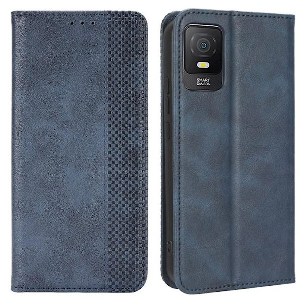 För Tcl 403 Retro cover Magnetisk Pu-läderställ Case Blue