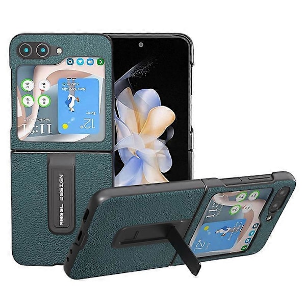 Til Samsung Galaxy Z Flip5 5G Bagcover Støtteben Ægte Koskindslæder+PC Telefoncover Multicolor Style D