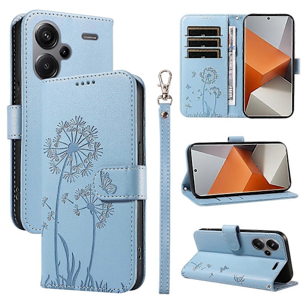 Xiaomi Redmi Note 13 Pro+ 5G Nahkakotelo Lompakko Puhelinkotelo Voikukan Kuvio - Vihreä Multicolor Sky Blue