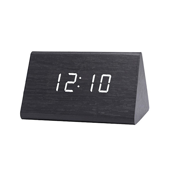 Digitalt Træ USB LED Natlys Vækkeur Termometer Display Ur KurogiWhite
